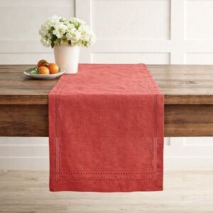 WILLIAMS SONOMA Linen Double Hemstitch Table Runner 16” x 108" Coral Pumpkin
